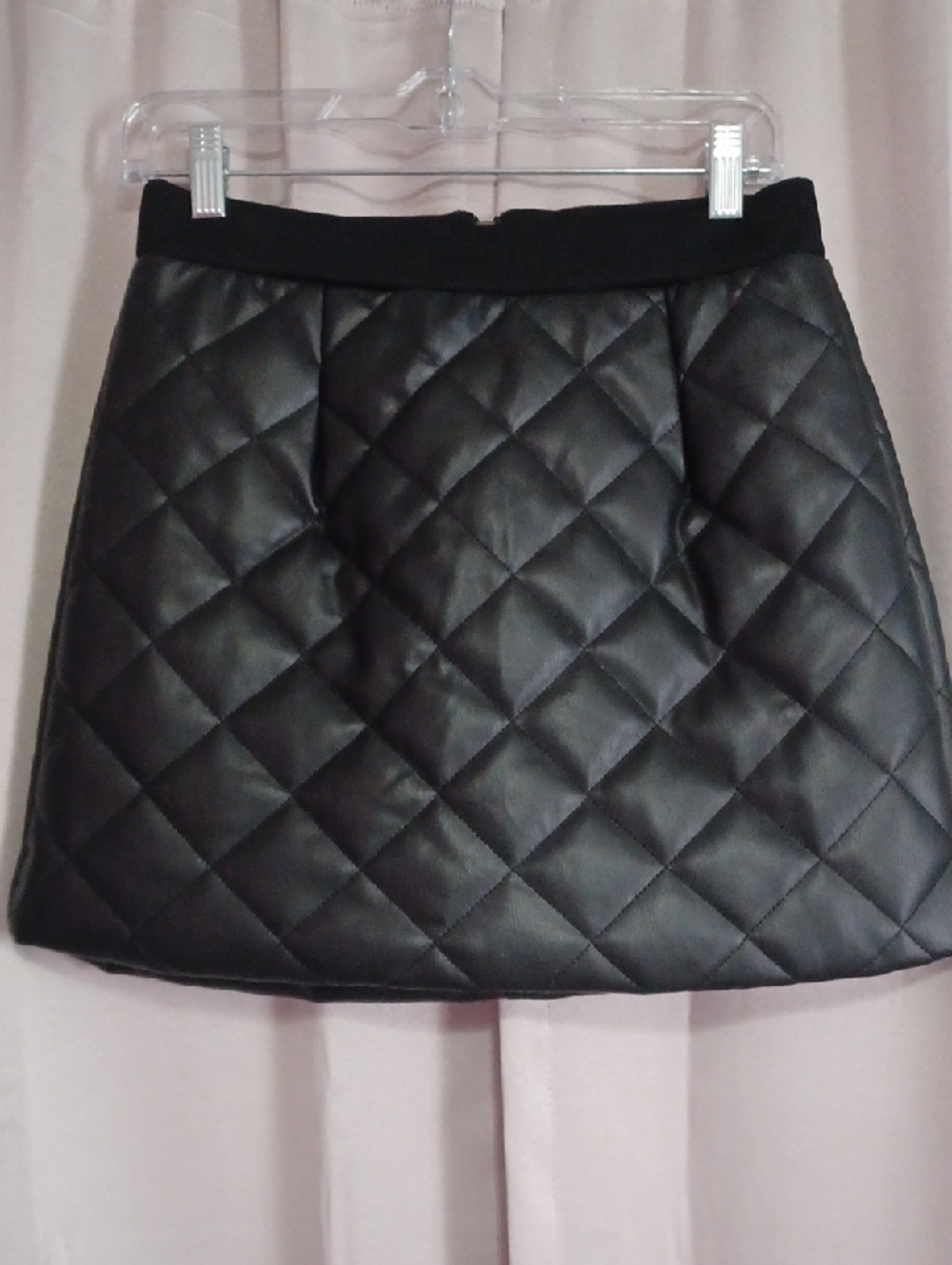 Lost + Wander Quilted Faux Leather Black A-Line Mini Skirt Puffer Style New